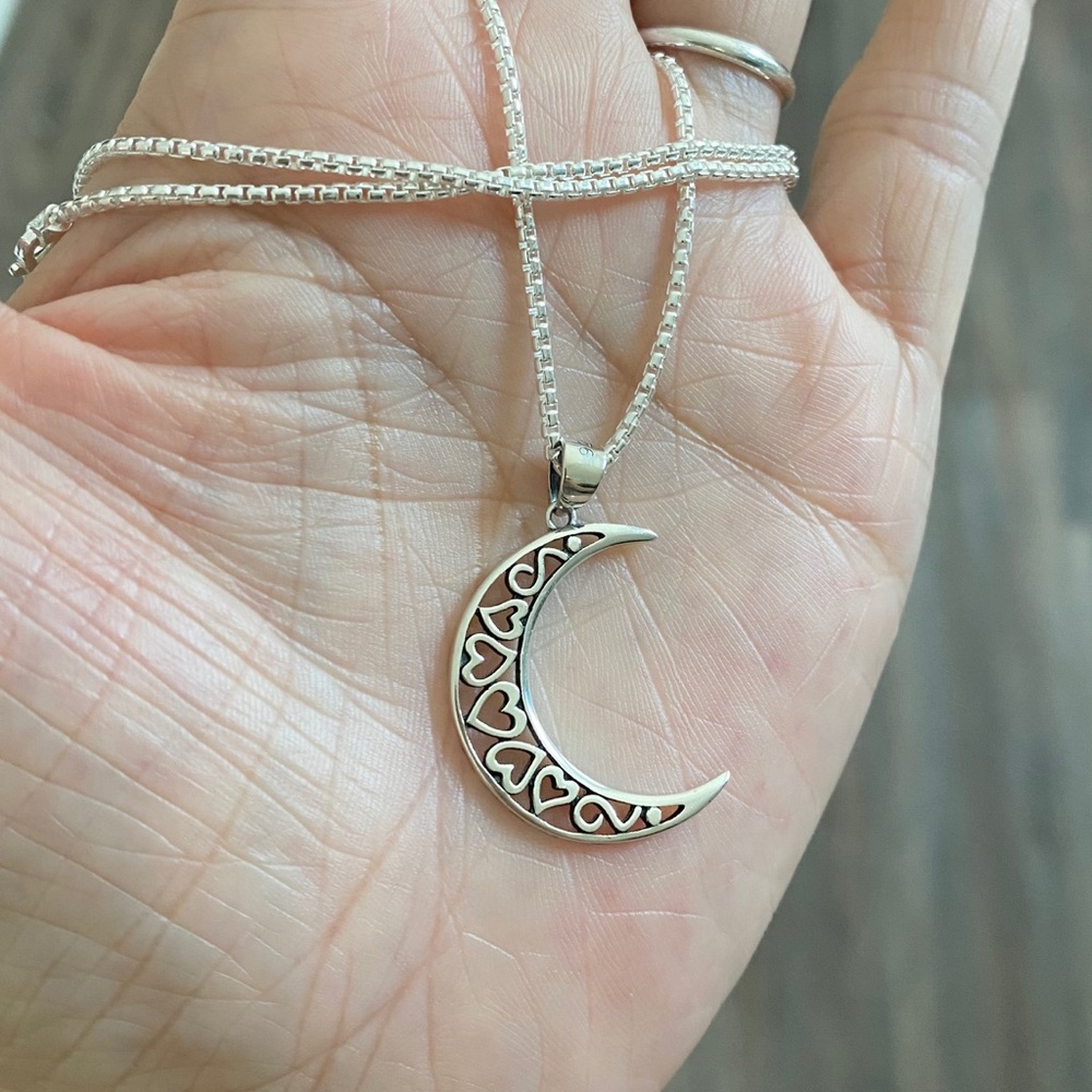 Sterling Silver Large Heart Moon Necklace